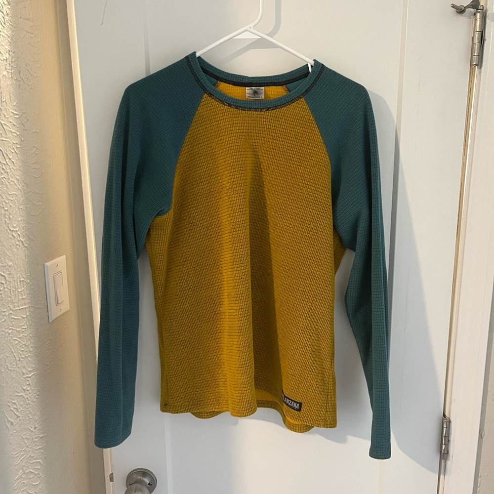 Melanzana Mustard Yellow and Teal Long-Sleeve Waffle Thermal